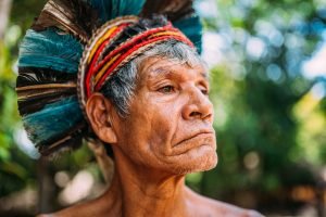Indian from the Pataxó tribe, with feather headdress.