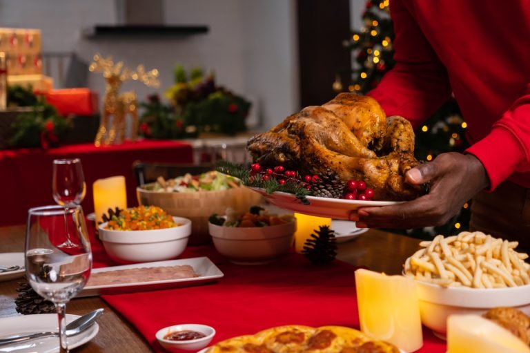 Special food on table in the dinning room for Christmas dinner celebration